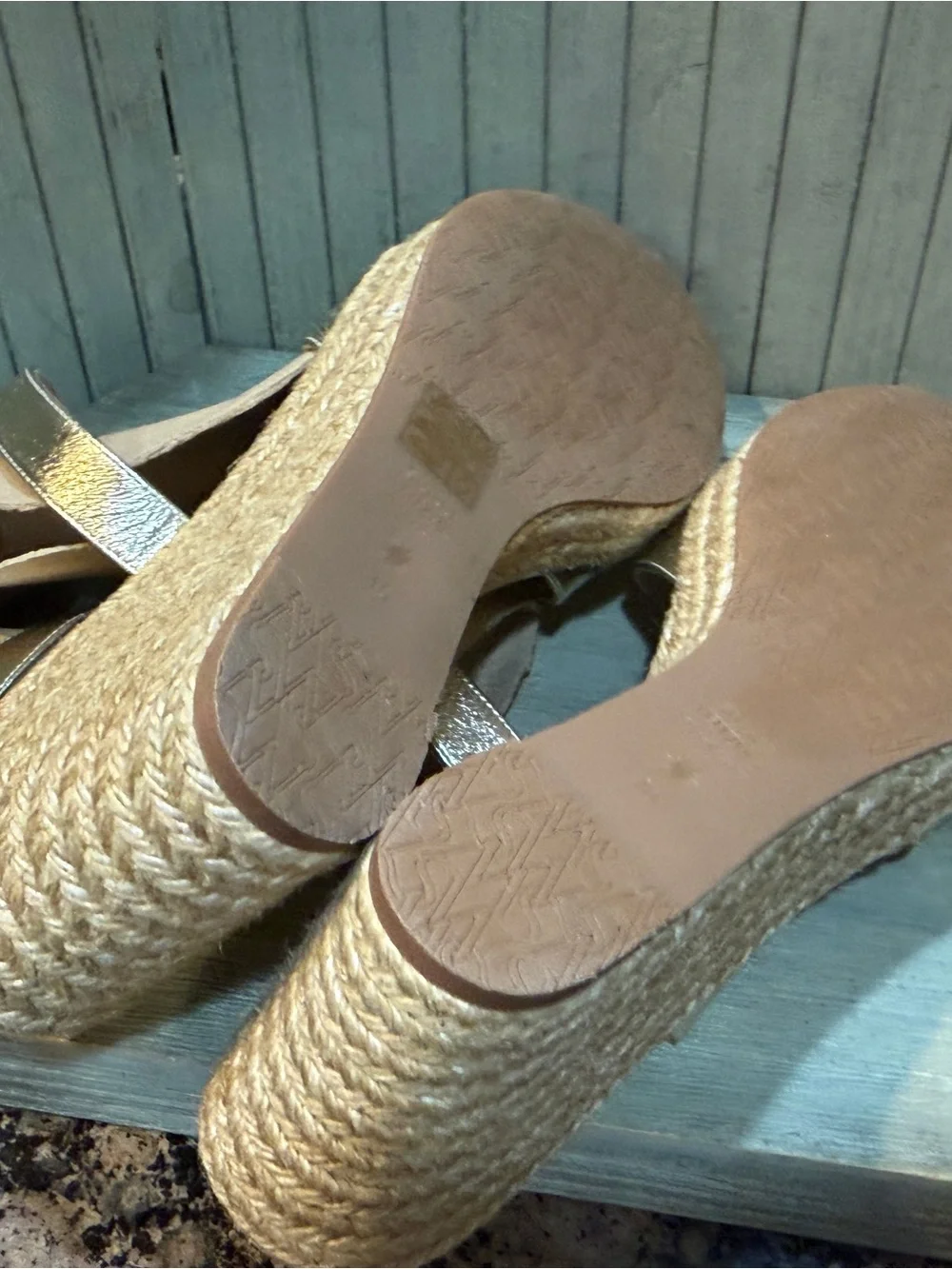 New Stuart Weitzman Metallic Gold Wedge Sandals with Espadrille Platform 10 - Picture 12 of 13